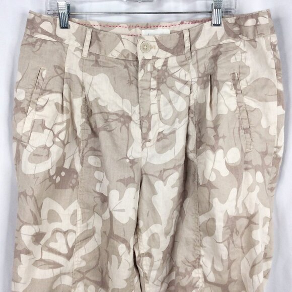 Anthropologie Frannie Print Tapered Pants Sz 16W Linen Blend Beige Floral Leaves - Picture 10 of 11